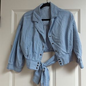 Blue button down crop top